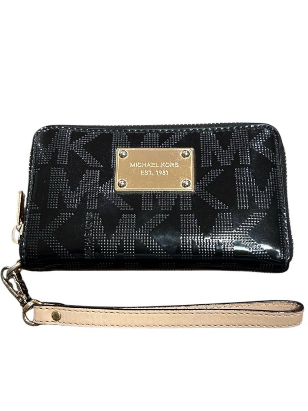 Michael Kors Black Patent Leather Logo Signature Wallet